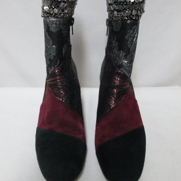Anthropologie Bettye Mueller Cyd Suede Canvas patchwork boots booties Size 7.5 - Picture 7 of 16